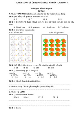 Tuyển tập 65 đề ôn tập thi giữa học kỳ lớp 3 - Môn Toán